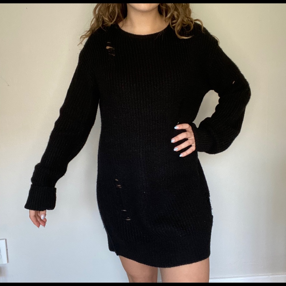 Distressed Black Sweater Dress